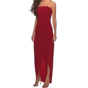 La Femme Red Strapless Ruched Soft Jersey Gown Dress Size 6